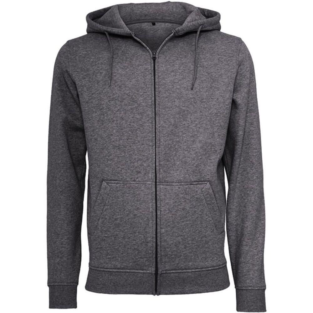 Build Your Brand Mens Heavy Zip Up Hoodie / Charcoal